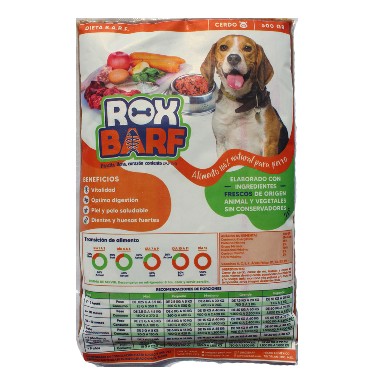 Alimento natural para perros ROXBARF .500gm